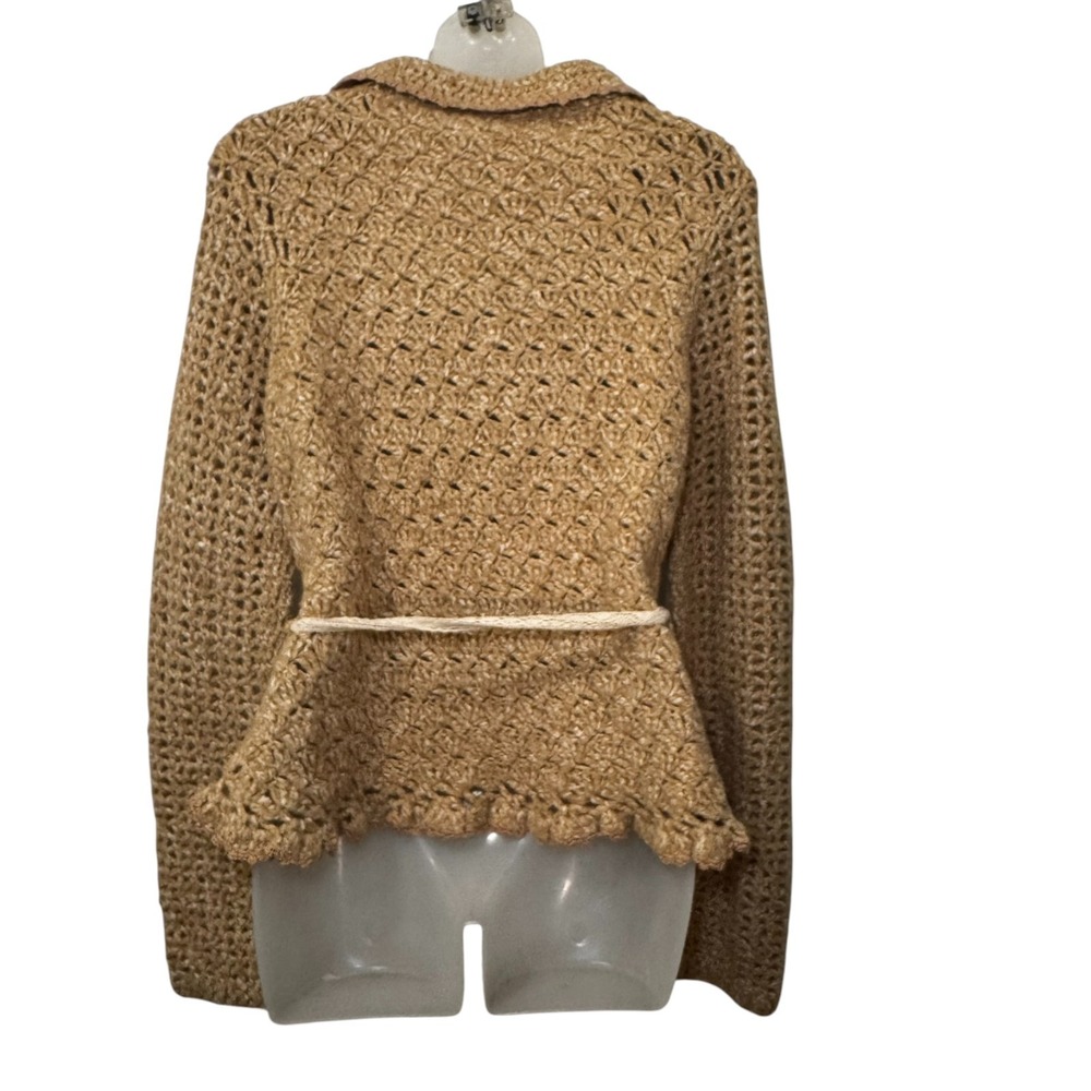Anthropologie Moth Open Crochet Cardigan Sweater Size S Tan Belted Boho - Picture 5 of 9